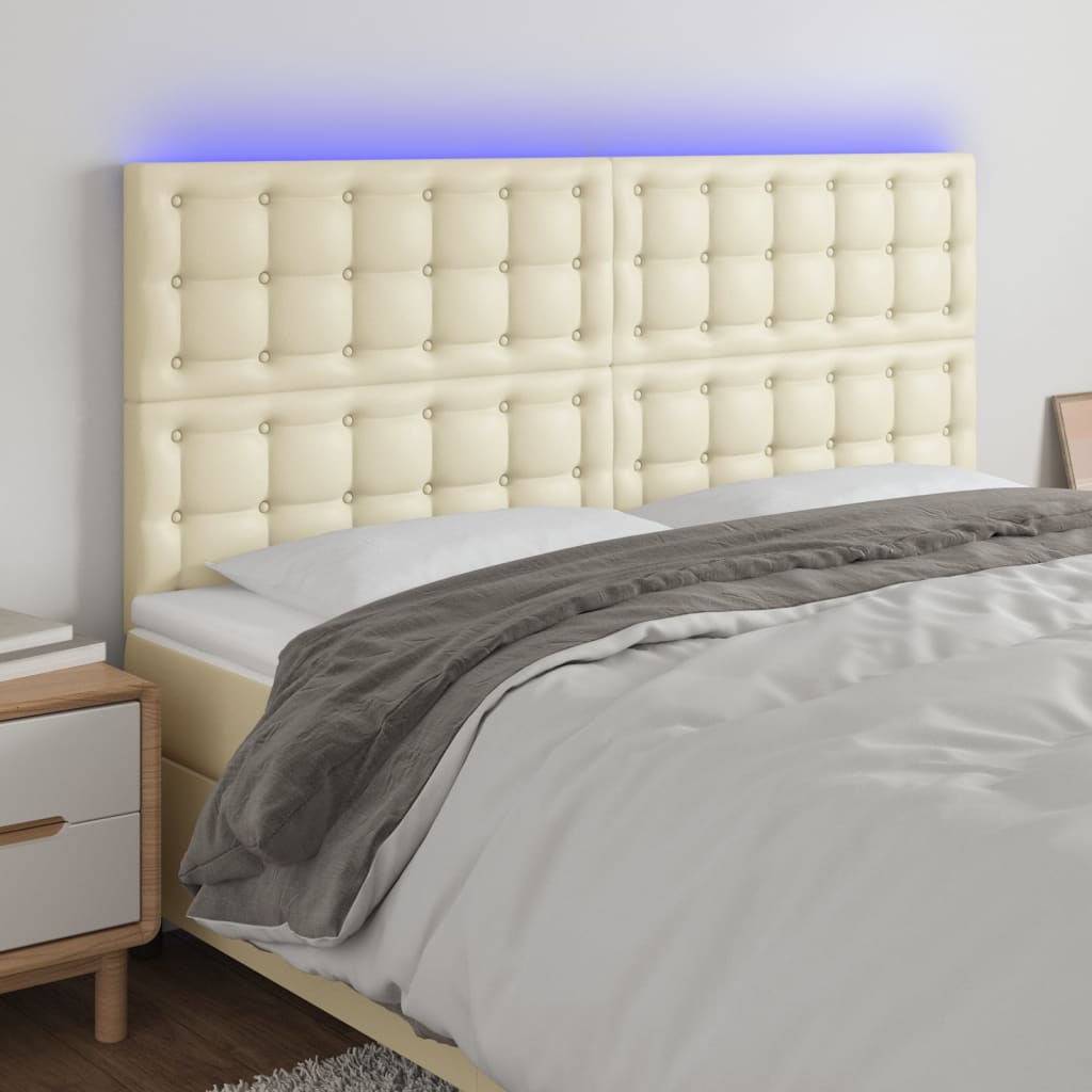 krémszínű műbőr LED-es fejtámla 200x5x118/128 cm