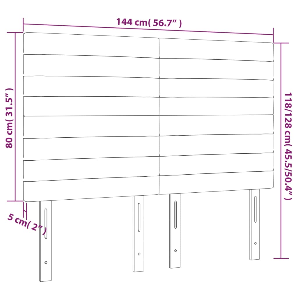 sötétszürke szövet LED-es fejtámla 144x5x118/128 cm