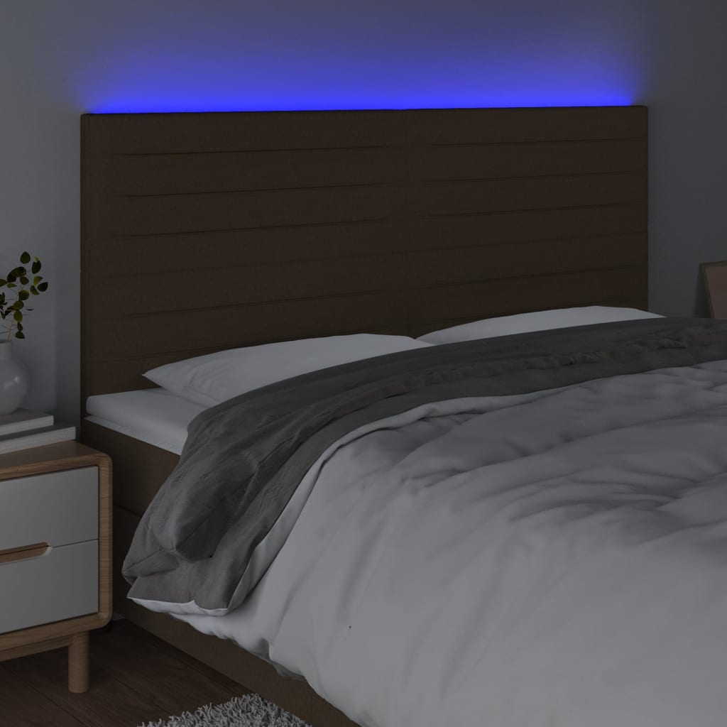 sötétbarna szövet LED-es fejtámla 160x5x118/128 cm