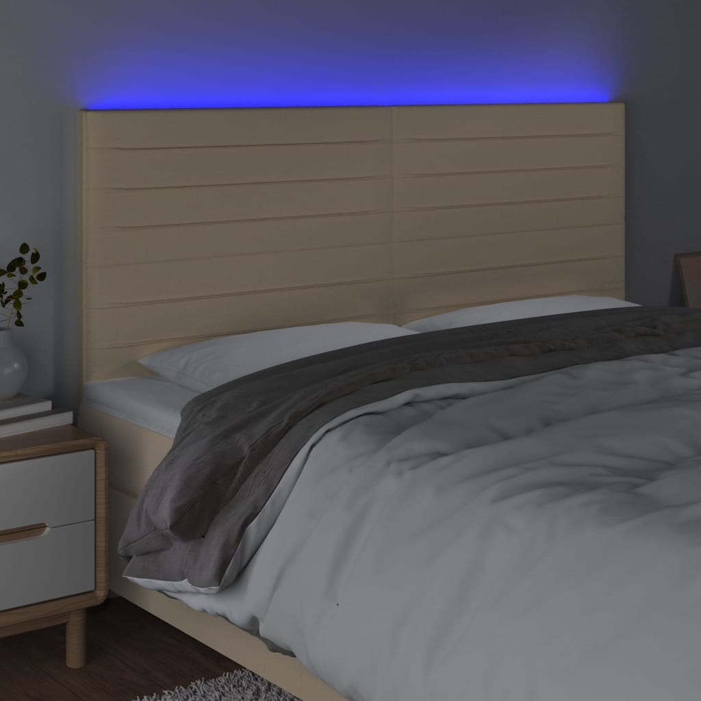 krémszínű szövet LED-es fejtámla szárnyakkal 160x5x118/128 cm