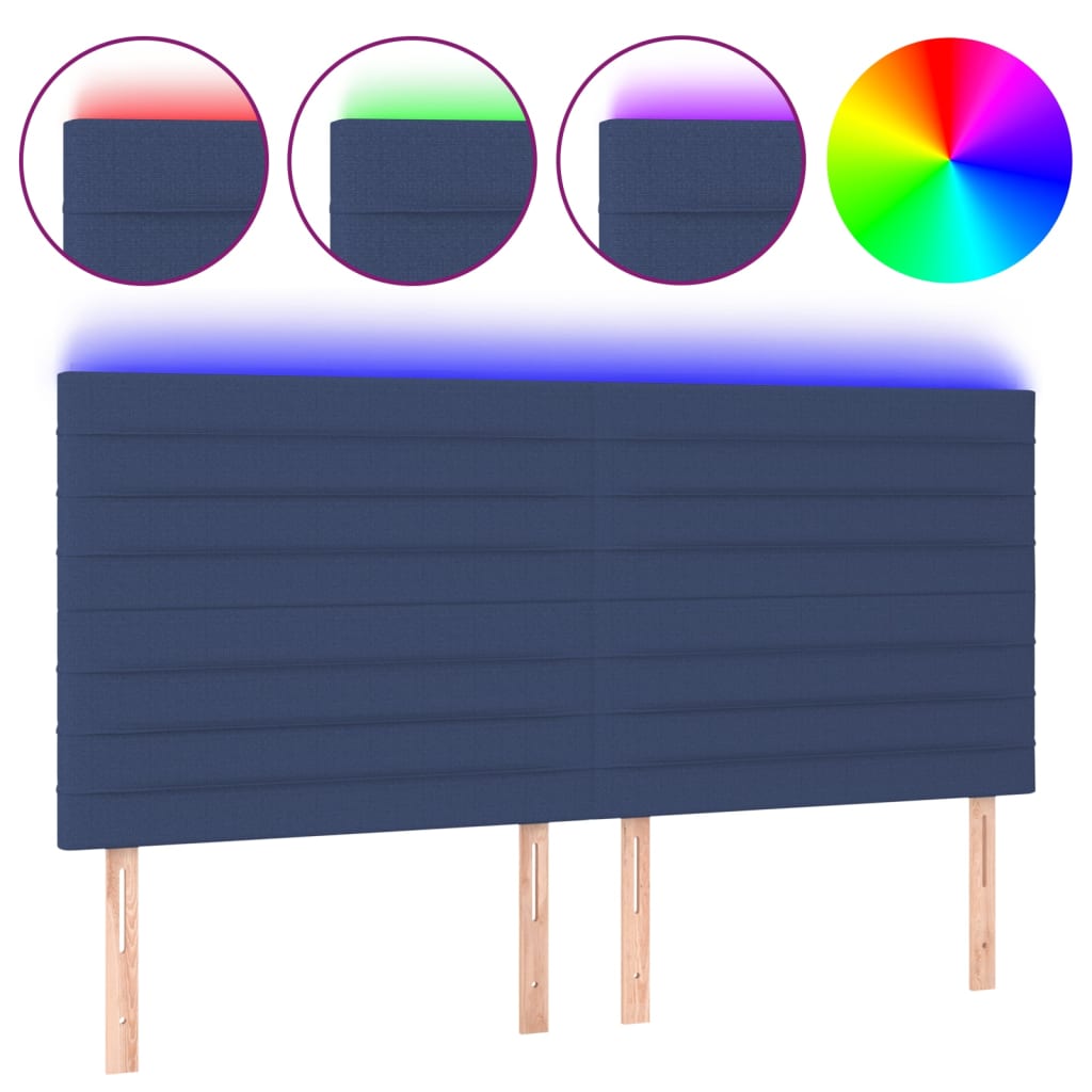 kék szövet LED-es fejtámla 160x5x118/128 cm