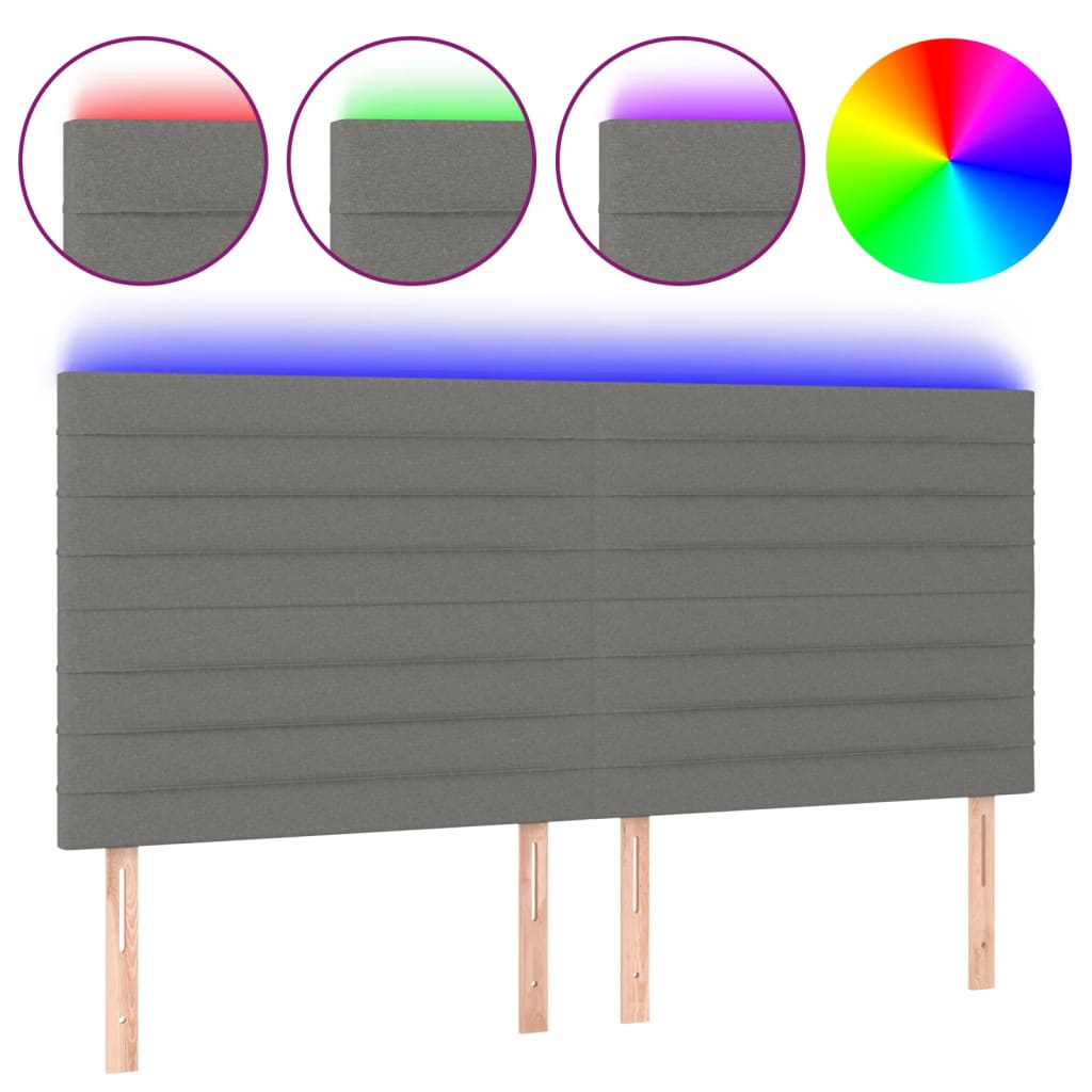 sötétszürke szövet LED-es fejtámla 180x5x118/128 cm