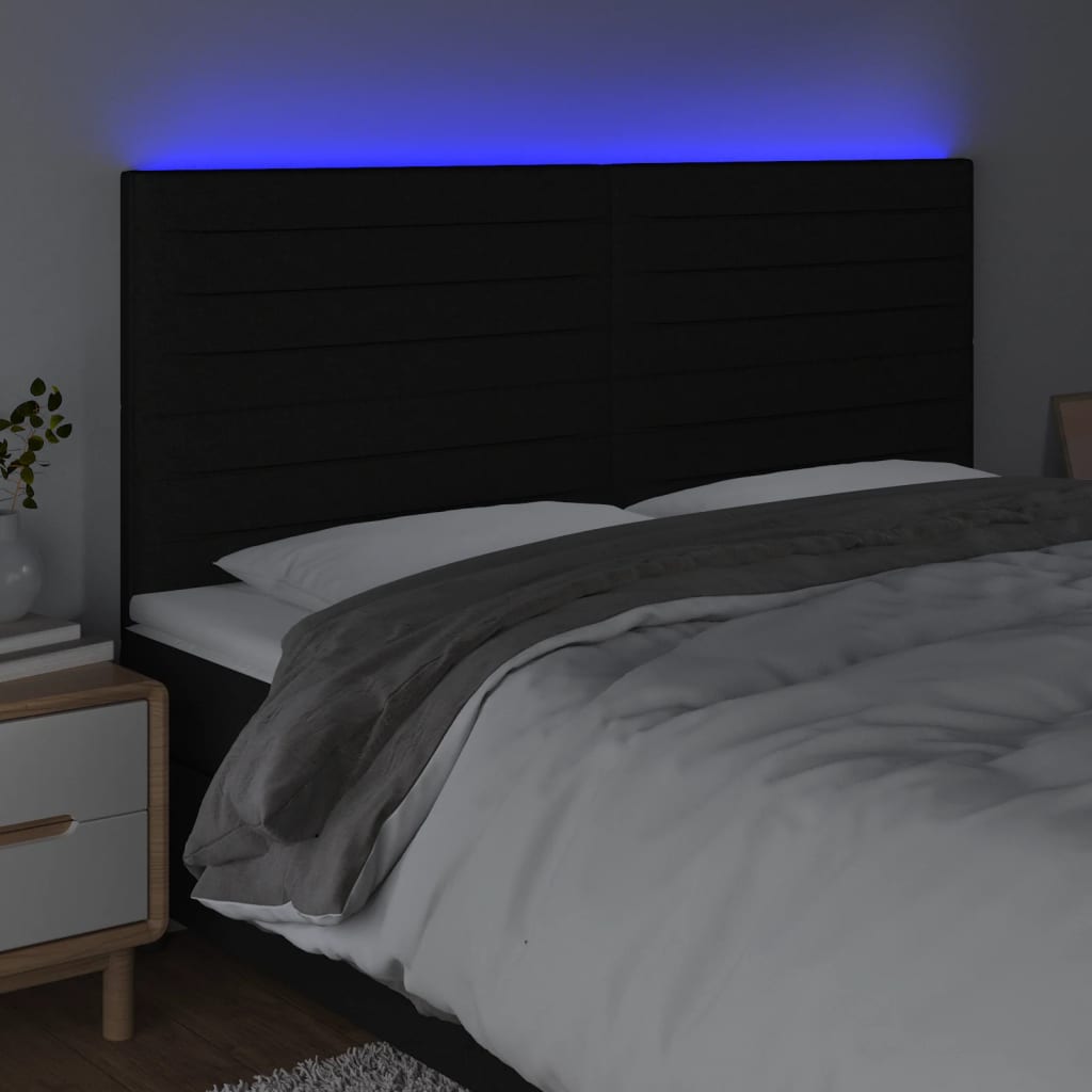 fekete szövet LED-es fejtámla 180x5x118/128 cm
