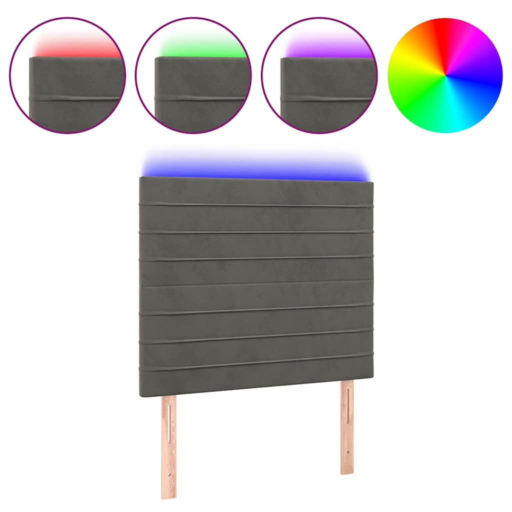 sötétszürke bársony LED-es fejtámla 80x5x118/128 cm
