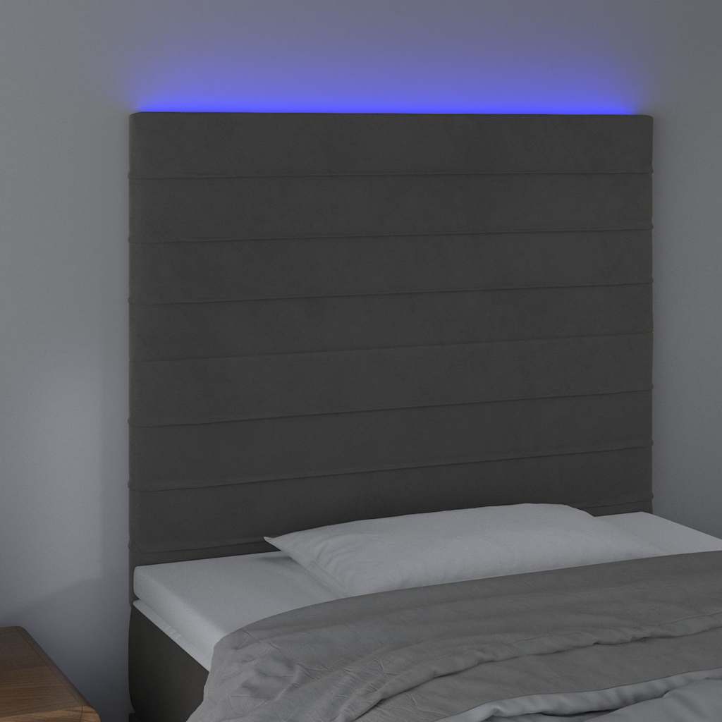 sötétszürke bársony LED-es fejtámla 80x5x118/128 cm