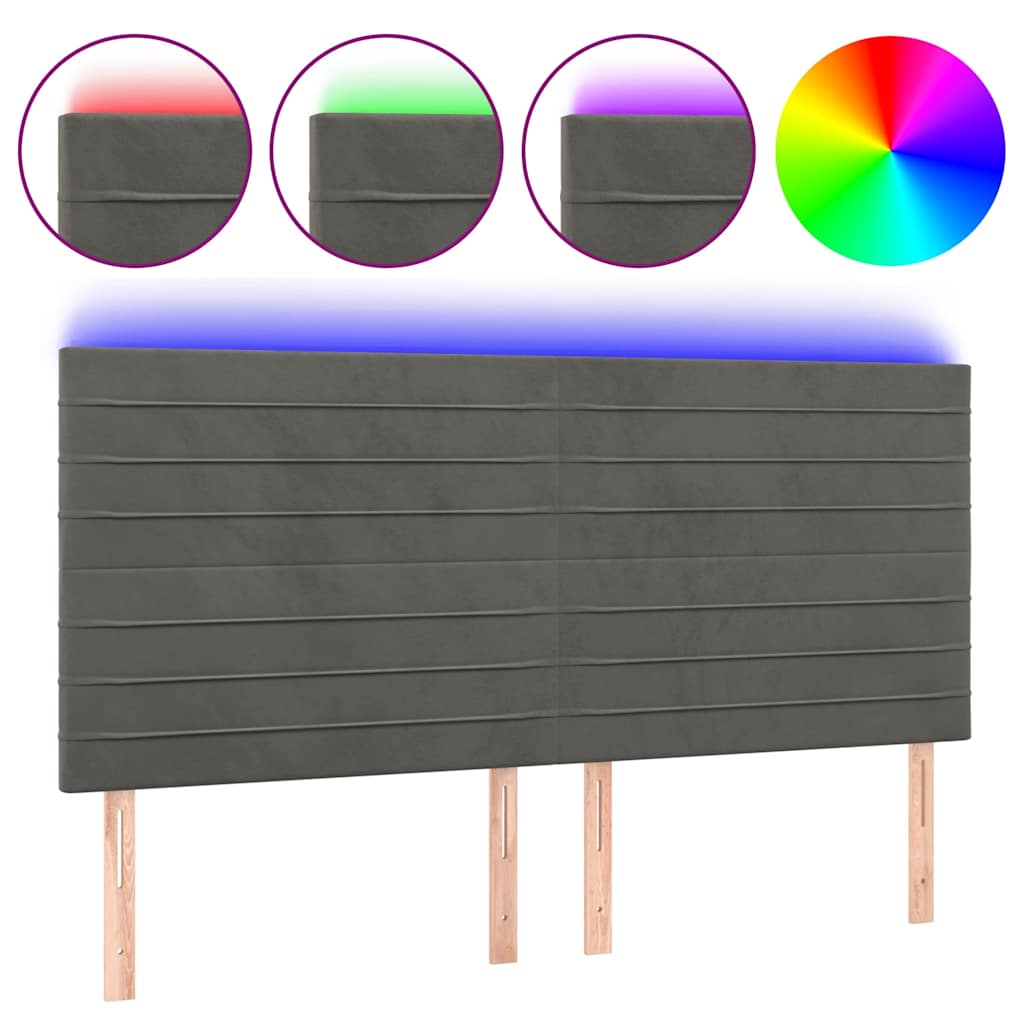 sötétszürke bársony LED-es fejtámla 160x5x118/128 cm
