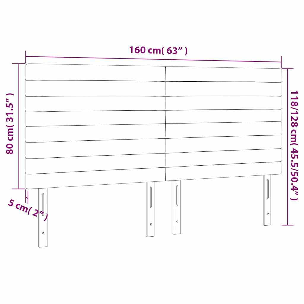 sötétszürke bársony LED-es fejtámla 160x5x118/128 cm