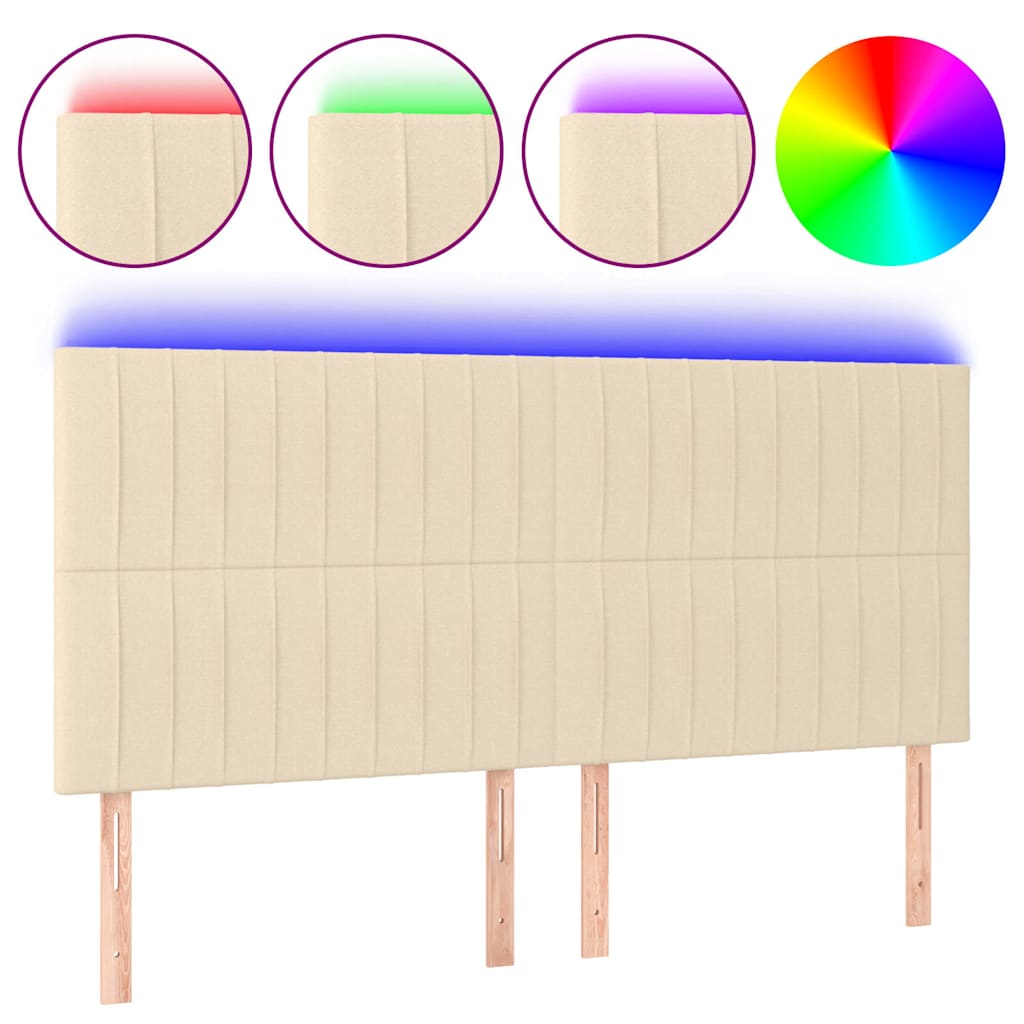 krémszínű szövet LED-es fejtámla 180x5x118/128 cm