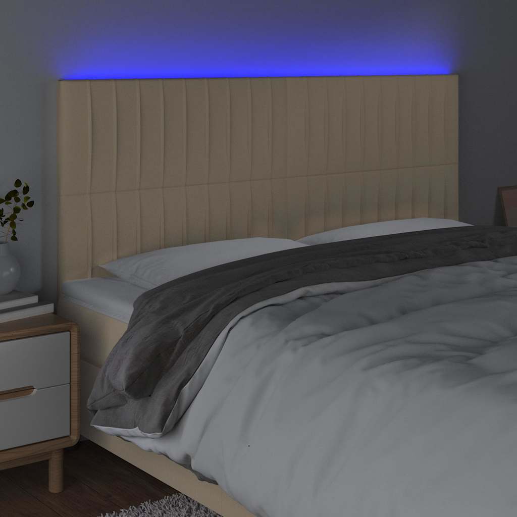 krémszínű szövet LED-es fejtámla 180x5x118/128 cm