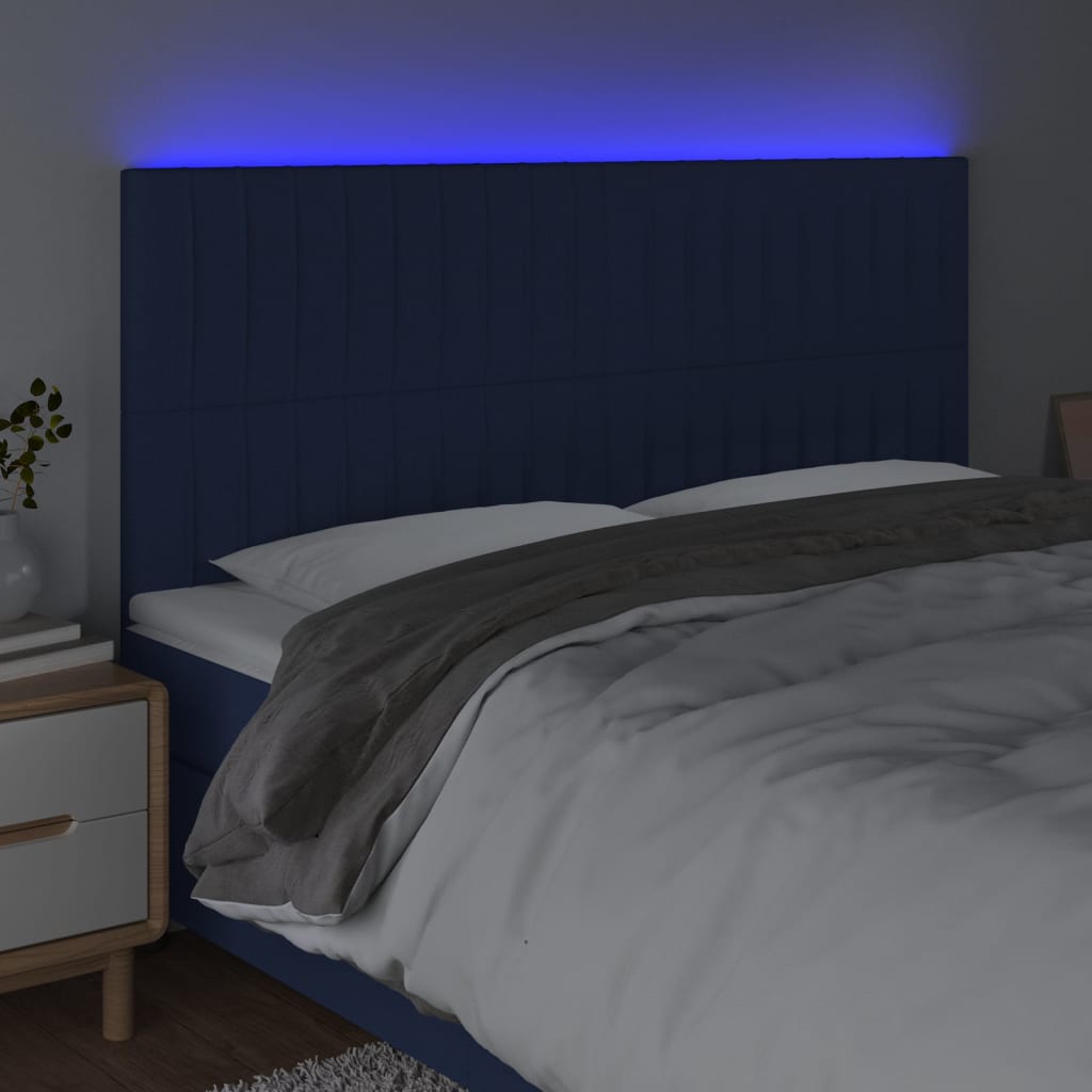 kék szövet LED-es fejtámla 180x5x118/128 cm