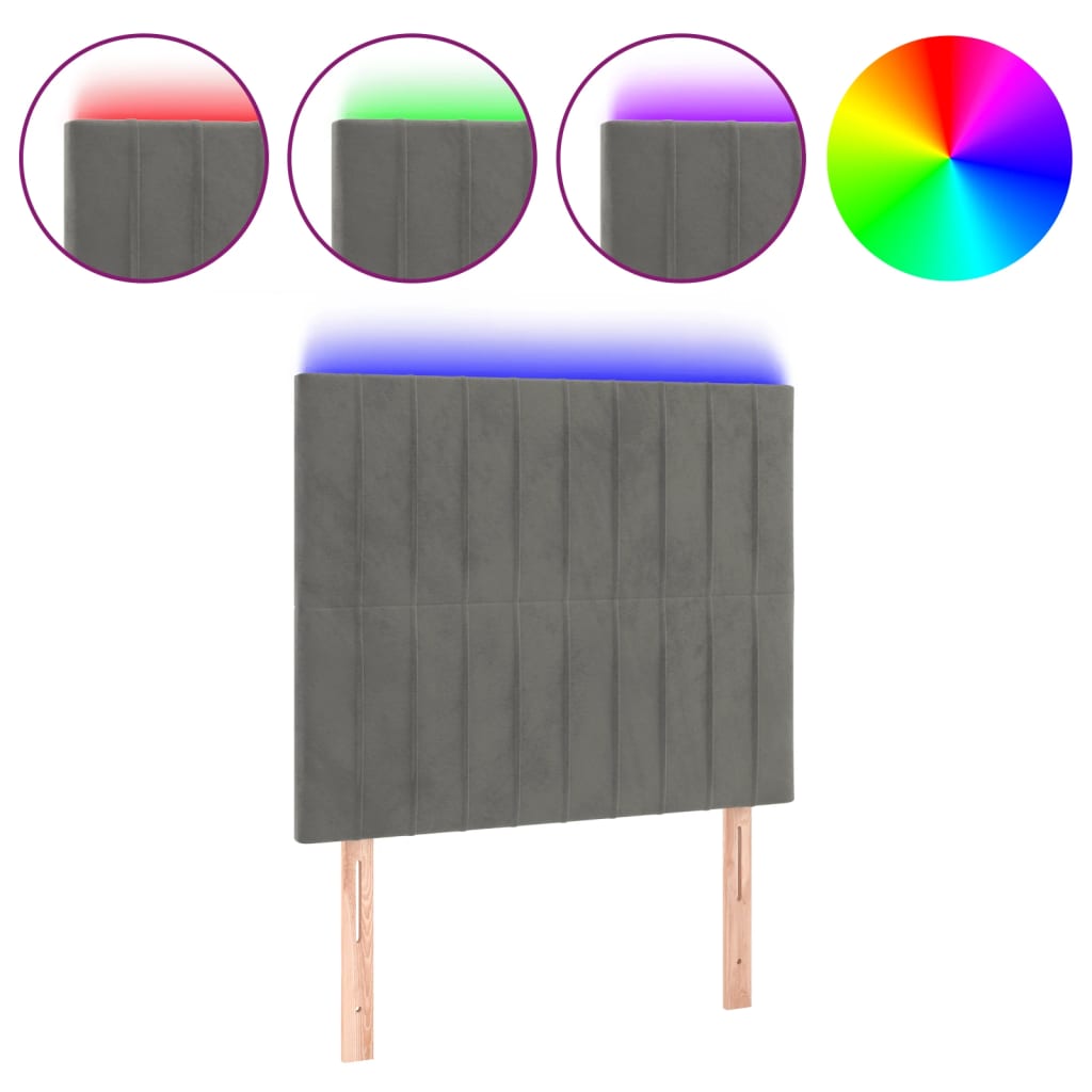 világosszürke bársony LED-es fejtámla 90x5x118/128 cm