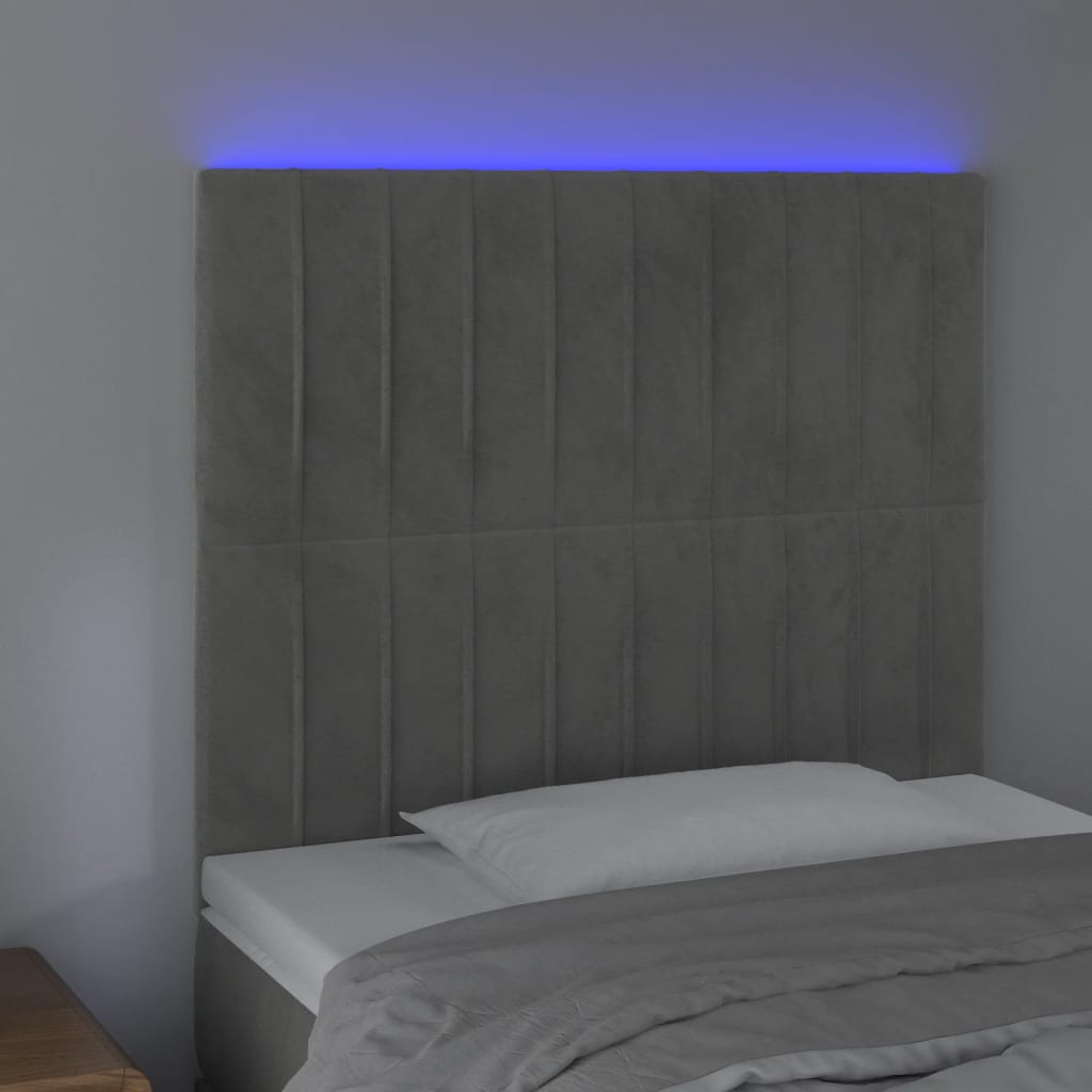 világosszürke bársony LED-es fejtámla 100x5x118/128 cm