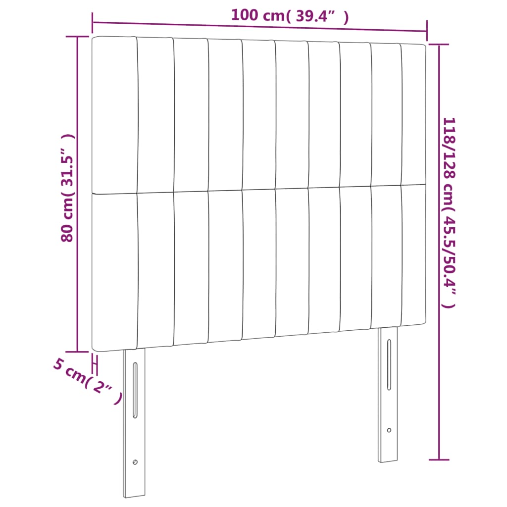 világosszürke bársony LED-es fejtámla 100x5x118/128 cm