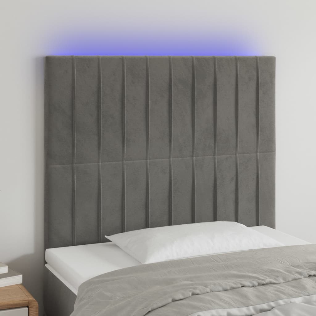 világosszürke bársony LED-es fejtámla 100x5x118/128 cm