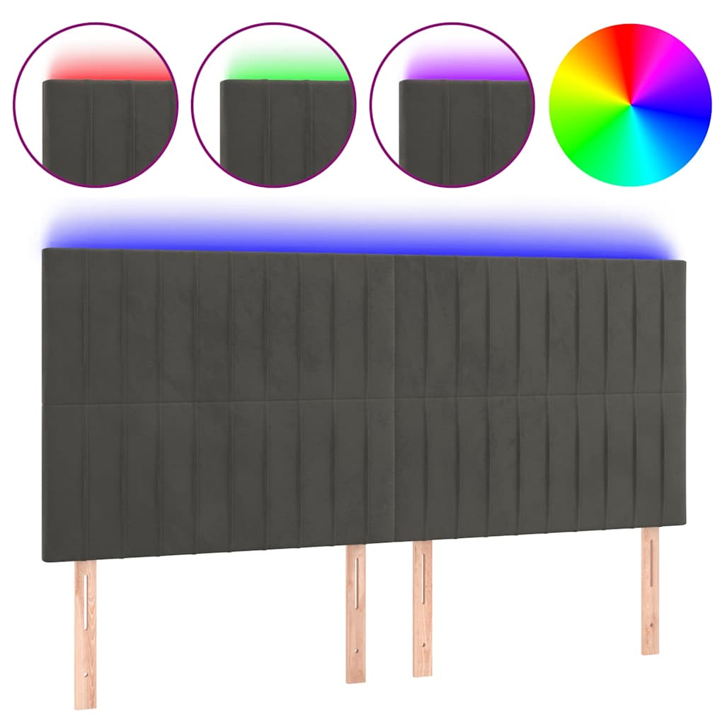 sötétszürke bársony LED-es fejtámla 160x5x118/128 cm