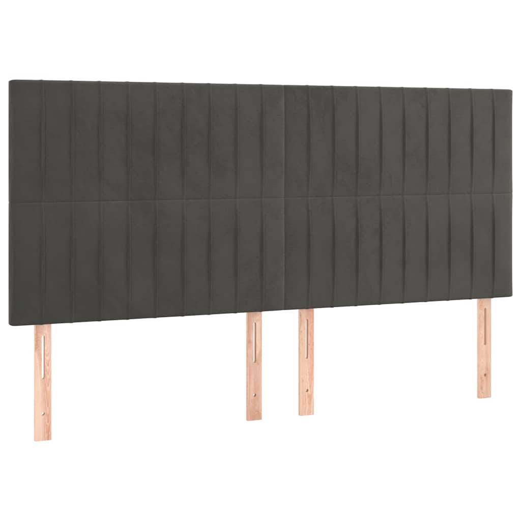 sötétszürke bársony LED-es fejtámla 160x5x118/128 cm