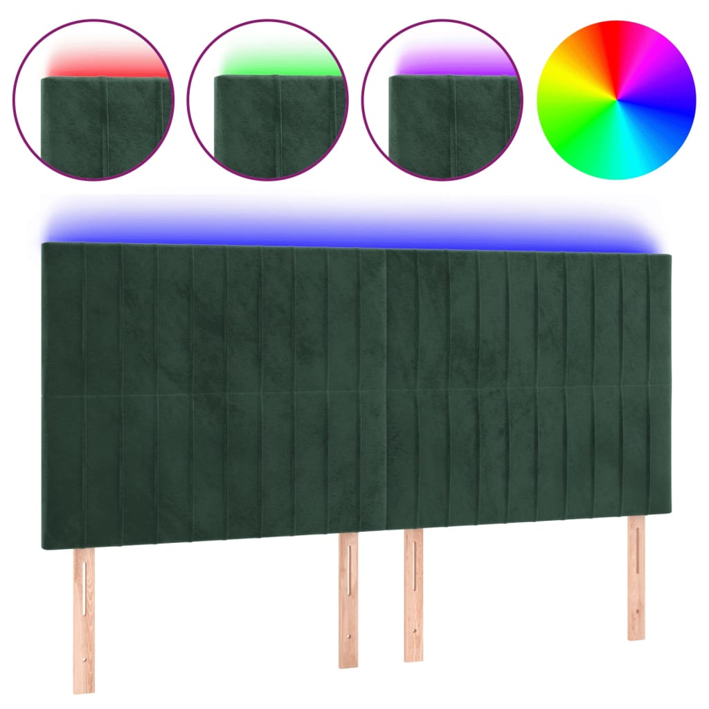 sötétzöld bársony LED-es fejtámla 180x5x118/128 cm