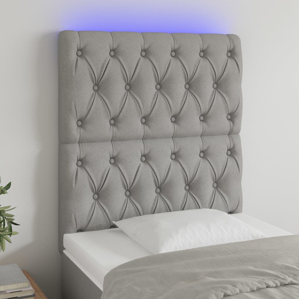 világosszürke szövet LED-es fejtámla 80x7x118/128 cm