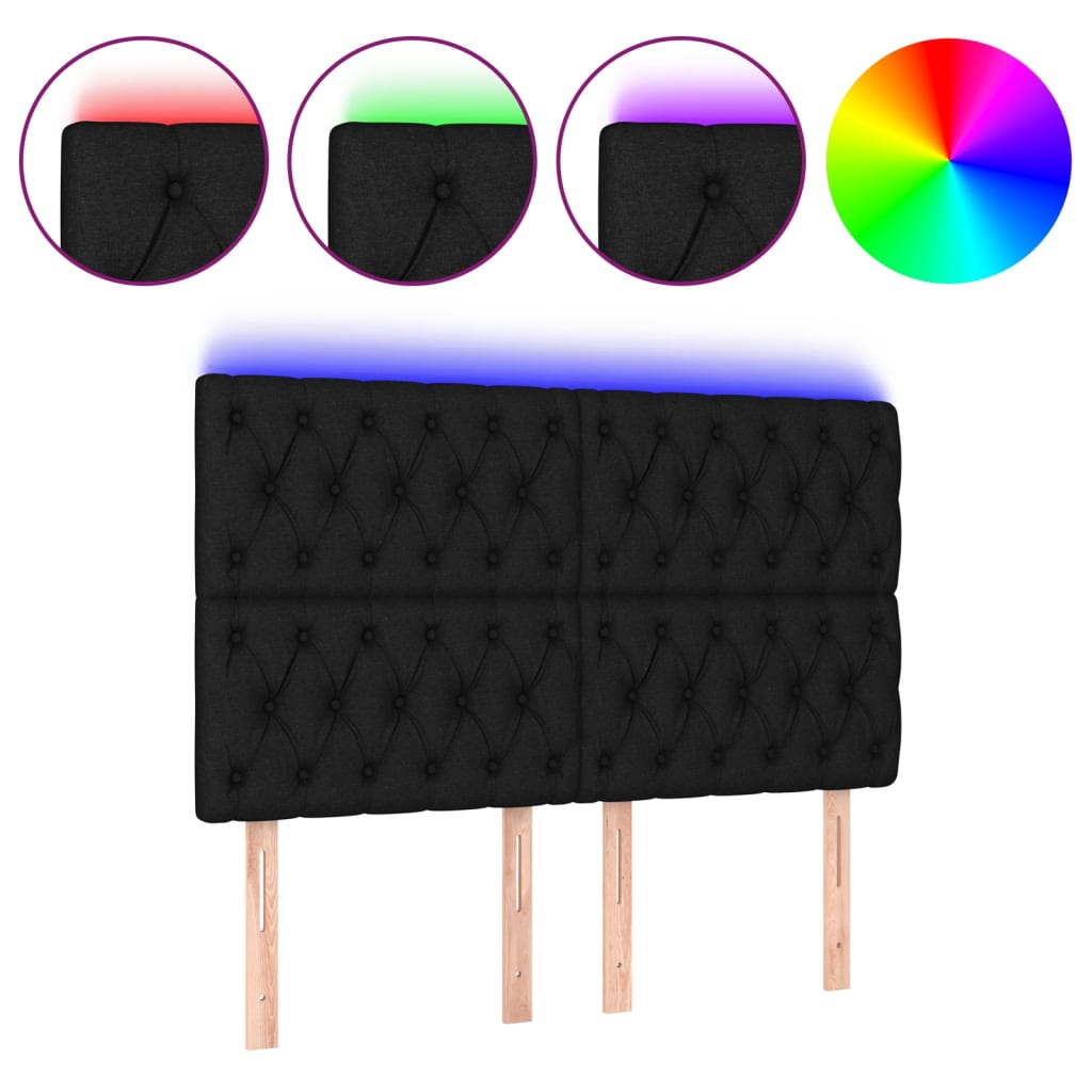 fekete szövet LED-es fejtámla 144x7x118/128 cm