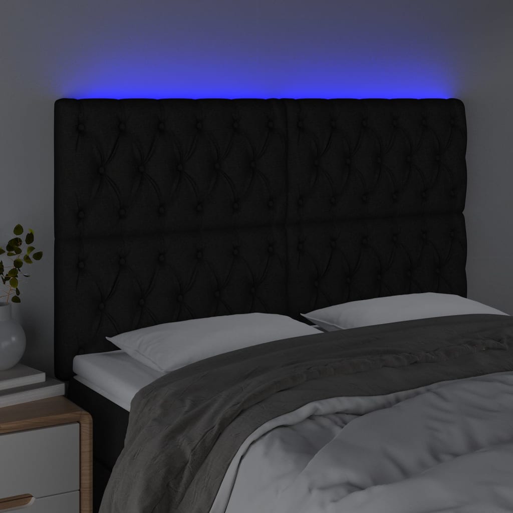 fekete szövet LED-es fejtámla 144x7x118/128 cm