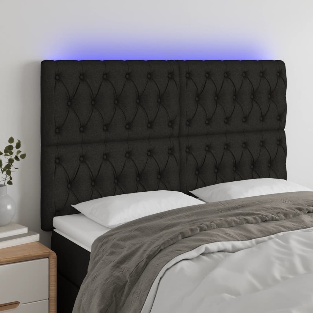 fekete szövet LED-es fejtámla 144x7x118/128 cm