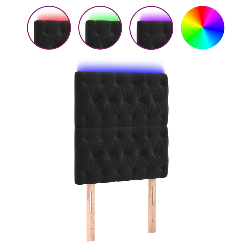 fekete bársony LED-es fejtámla 80x7x118/128 cm