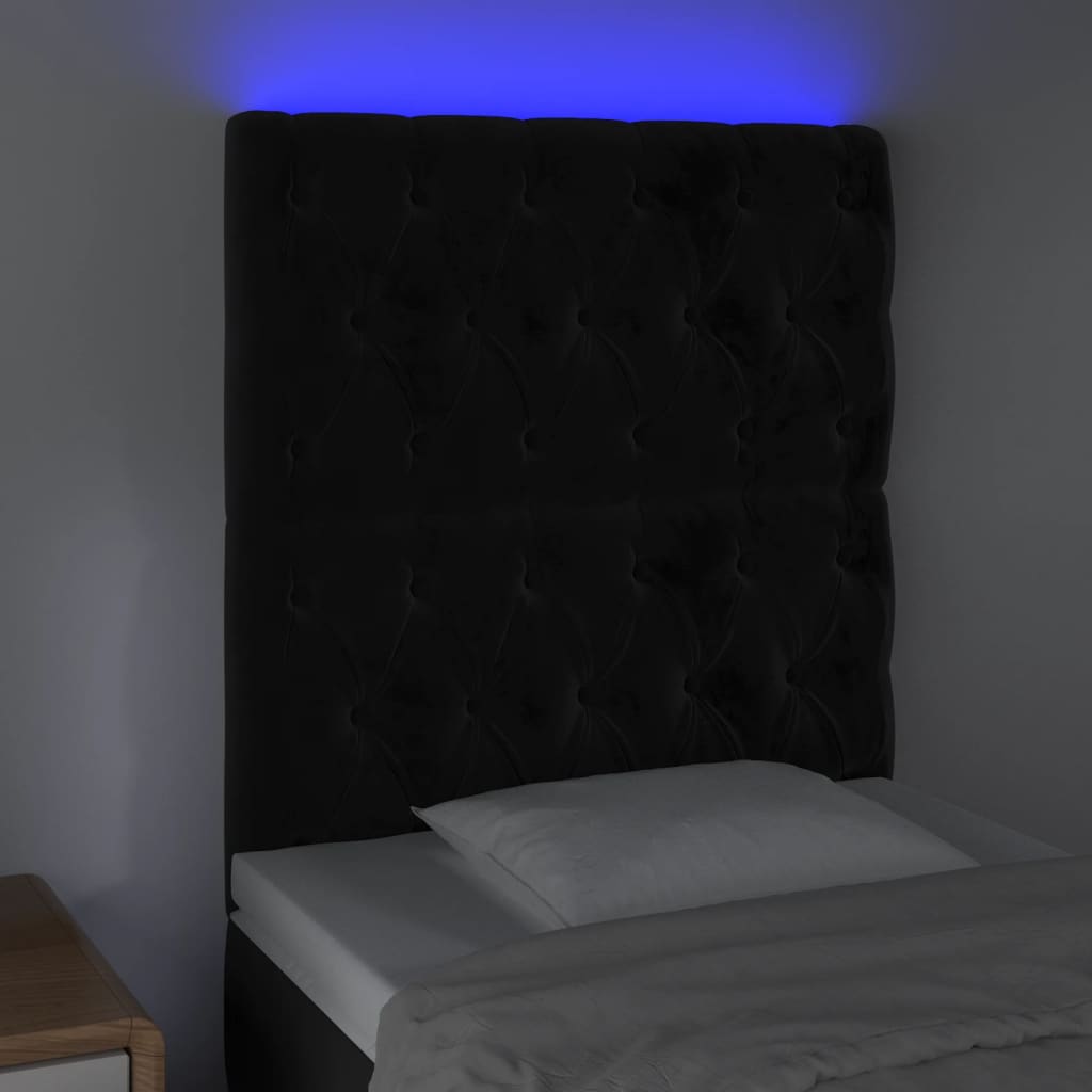 fekete bársony LED-es fejtámla 80x7x118/128 cm