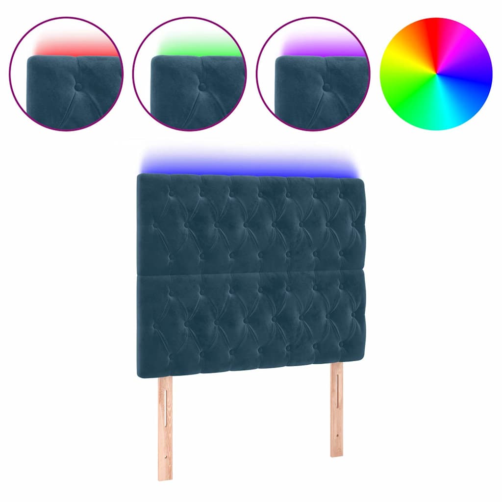sötétkék bársony LED-es fejtámla 90x7x118/128 cm