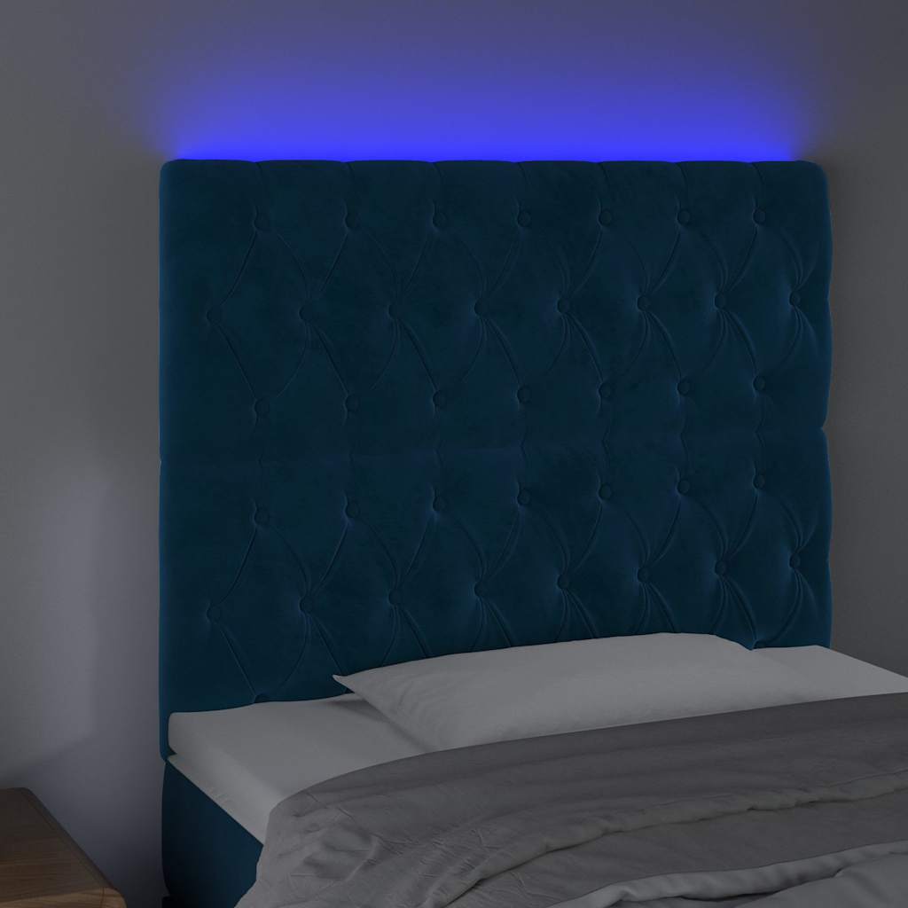 sötétkék bársony LED-es fejtámla 90x7x118/128 cm