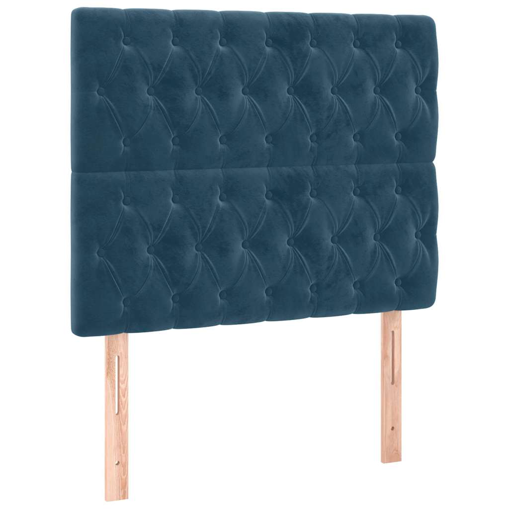 sötétkék bársony LED-es fejtámla 90x7x118/128 cm