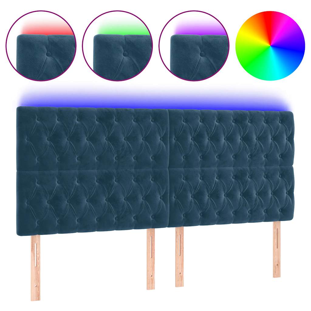 sötétkék bársony LED-es fejtámla 180x7x118/128 cm