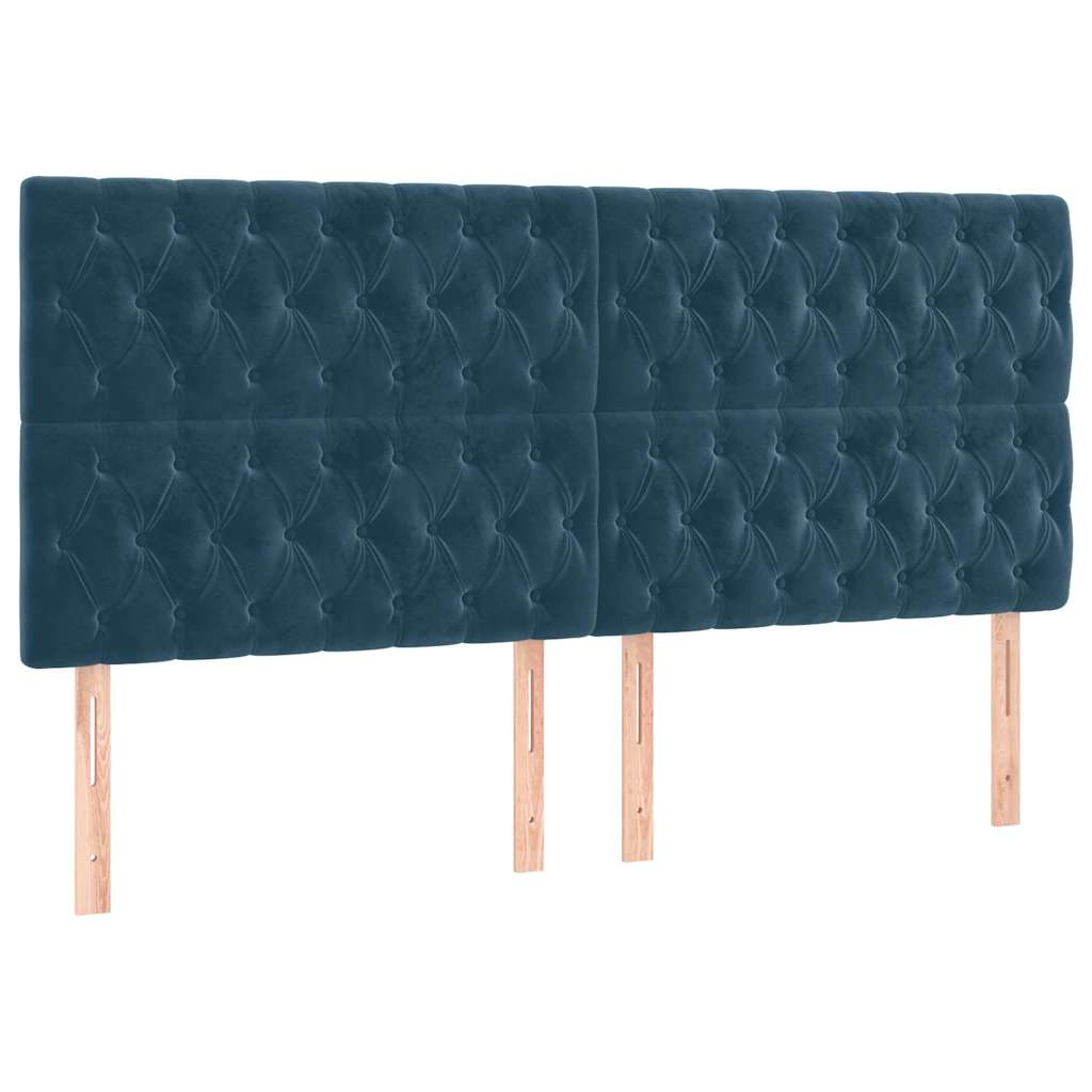 sötétkék bársony LED-es fejtámla 180x7x118/128 cm