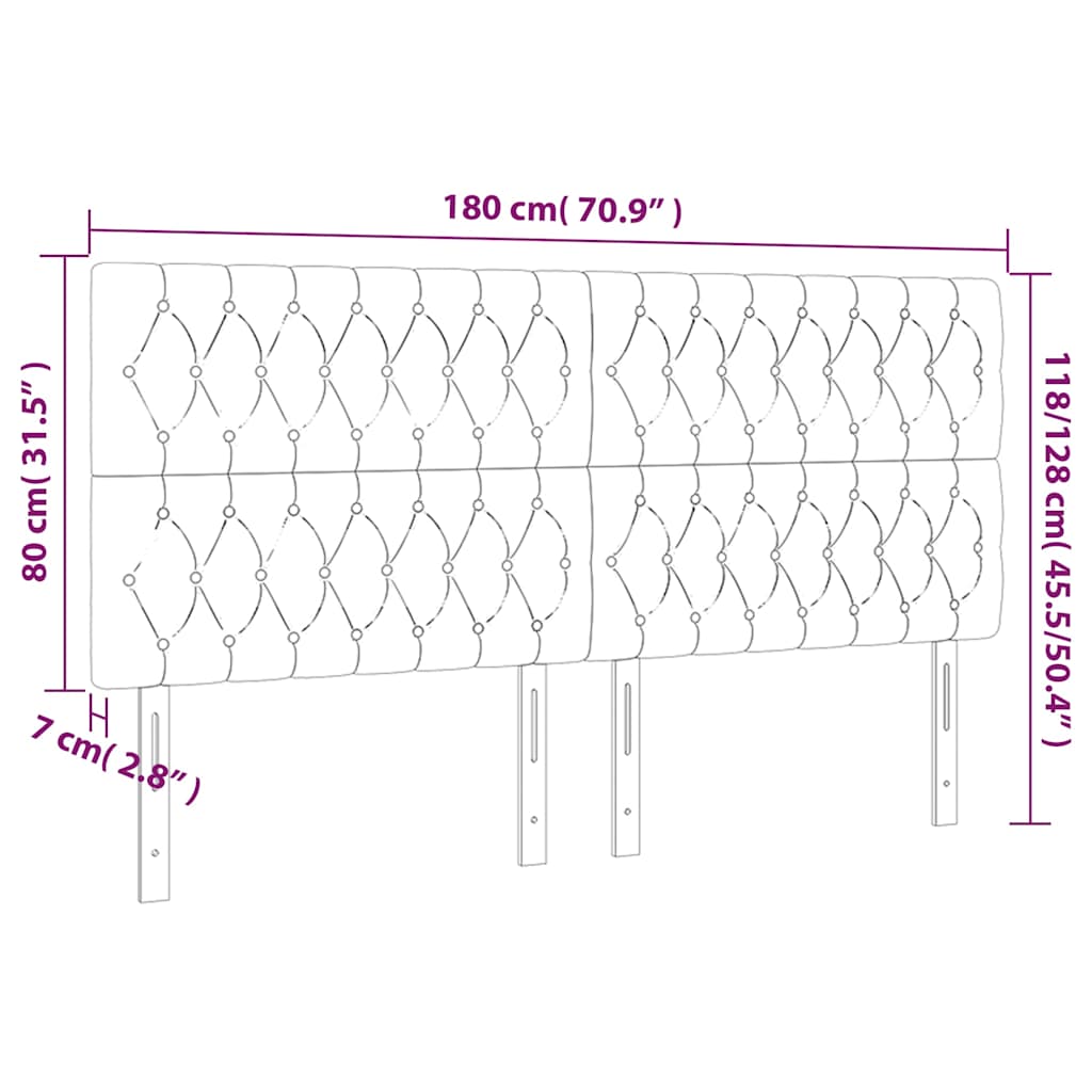 sötétkék bársony LED-es fejtámla 180x7x118/128 cm