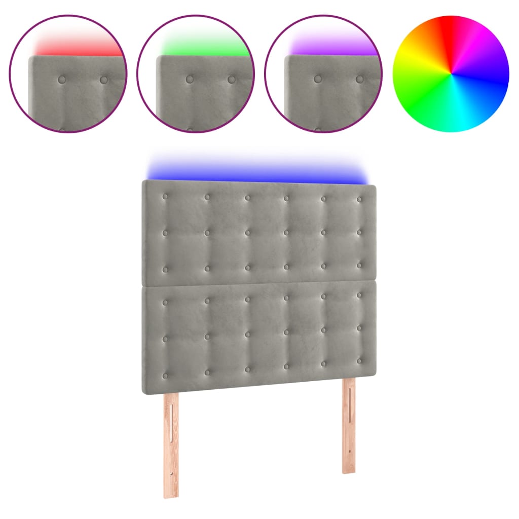 világosszürke bársony LED-es fejtámla 100x5x118/128 cm