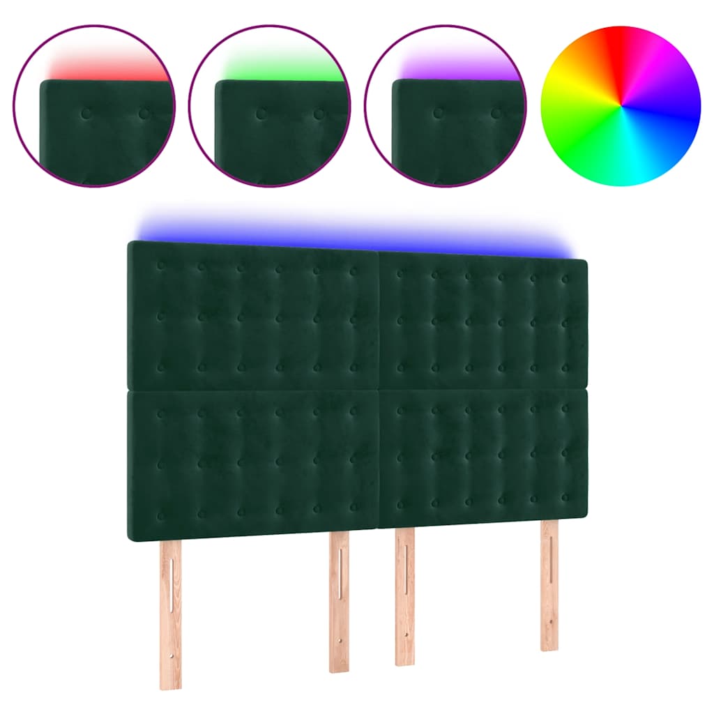 sötétzöld bársony LED-es fejtámla 144x5x118/128 cm