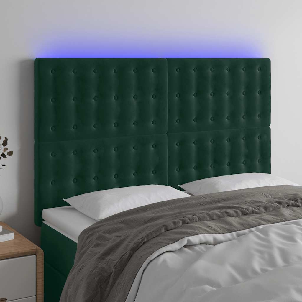 sötétzöld bársony LED-es fejtámla 144x5x118/128 cm
