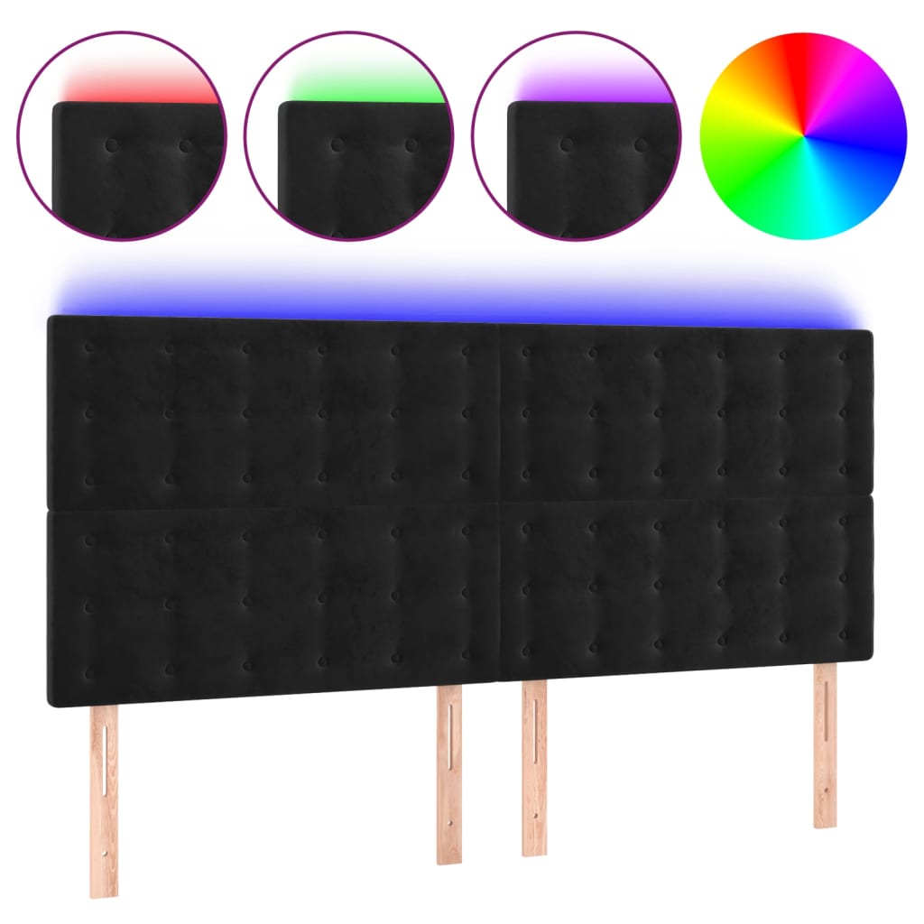 fekete bársony LED-es fejtámla 200x5x118/128 cm