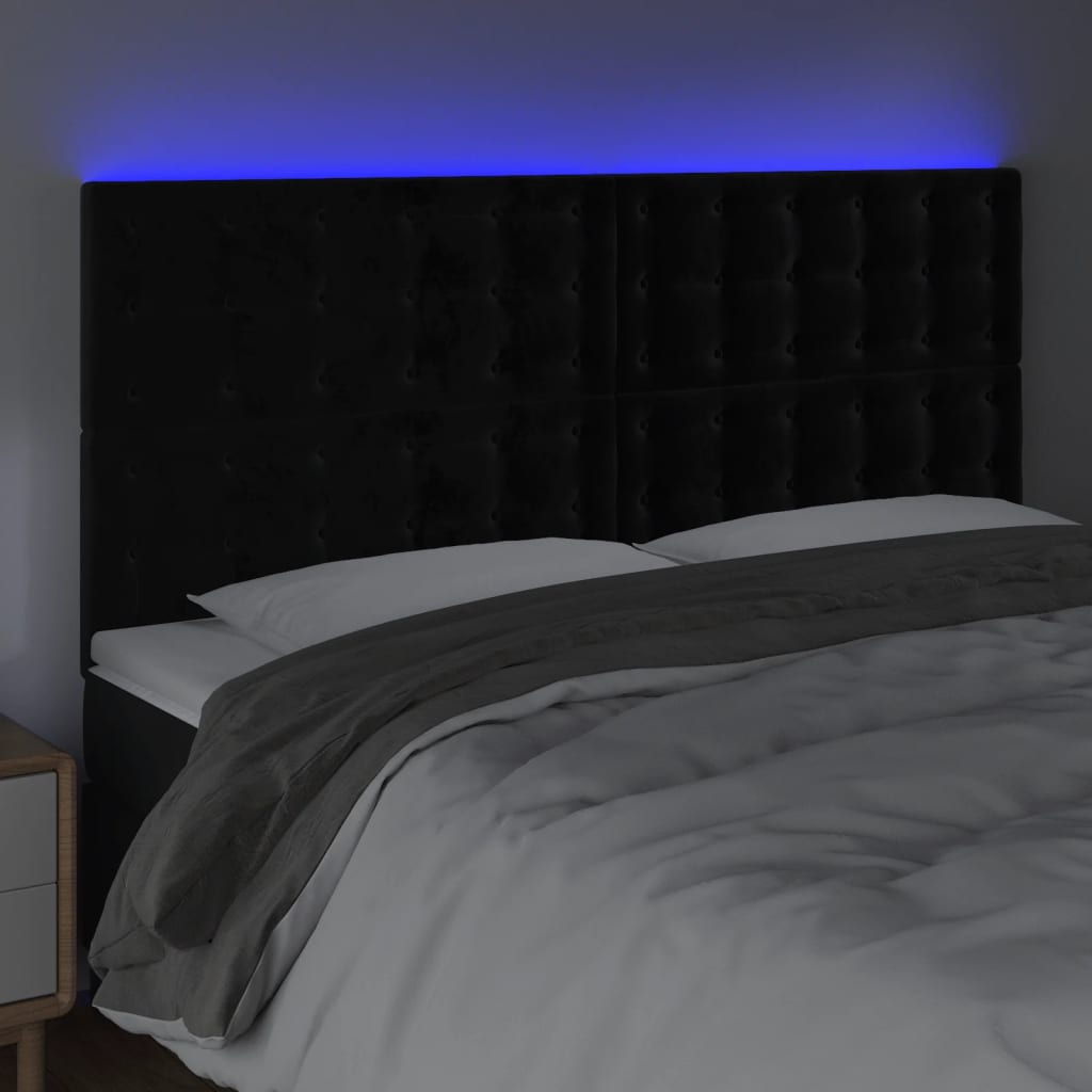 fekete bársony LED-es fejtámla 200x5x118/128 cm