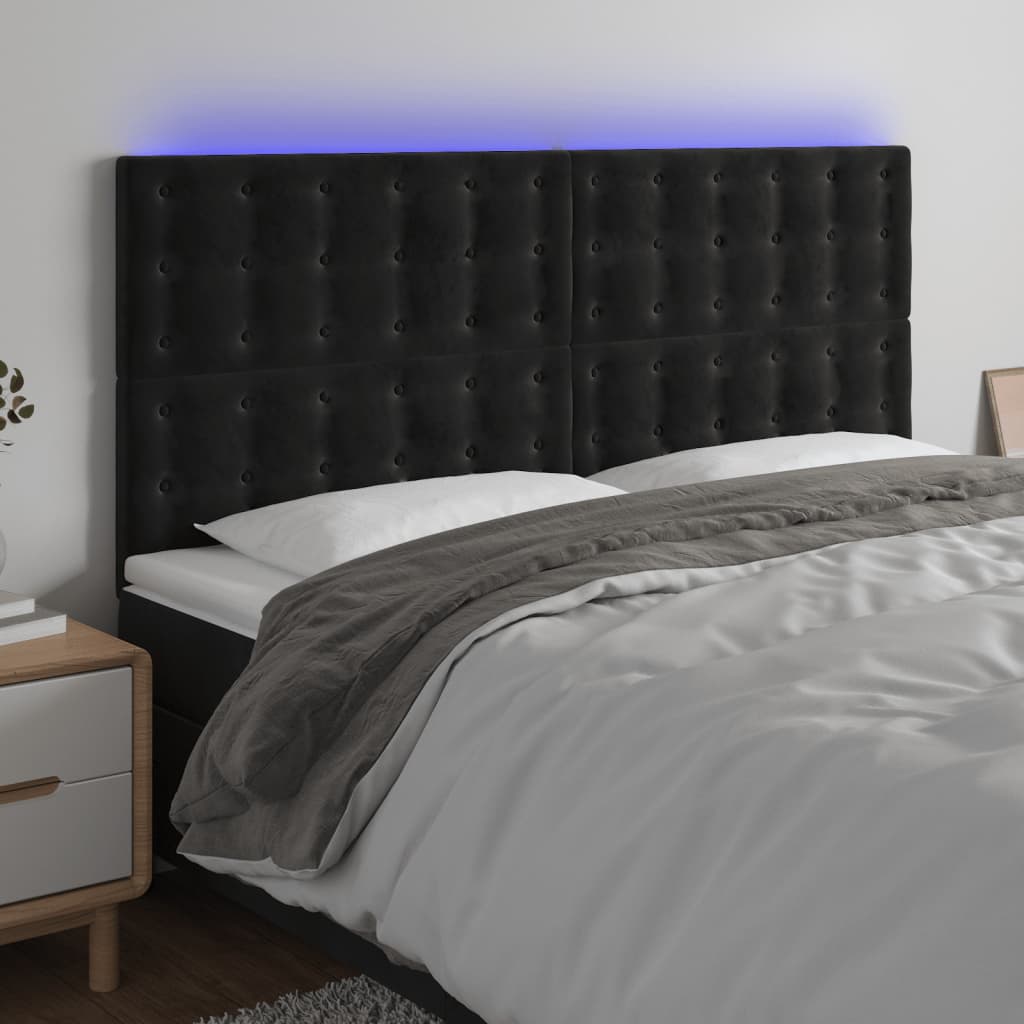fekete bársony LED-es fejtámla 200x5x118/128 cm