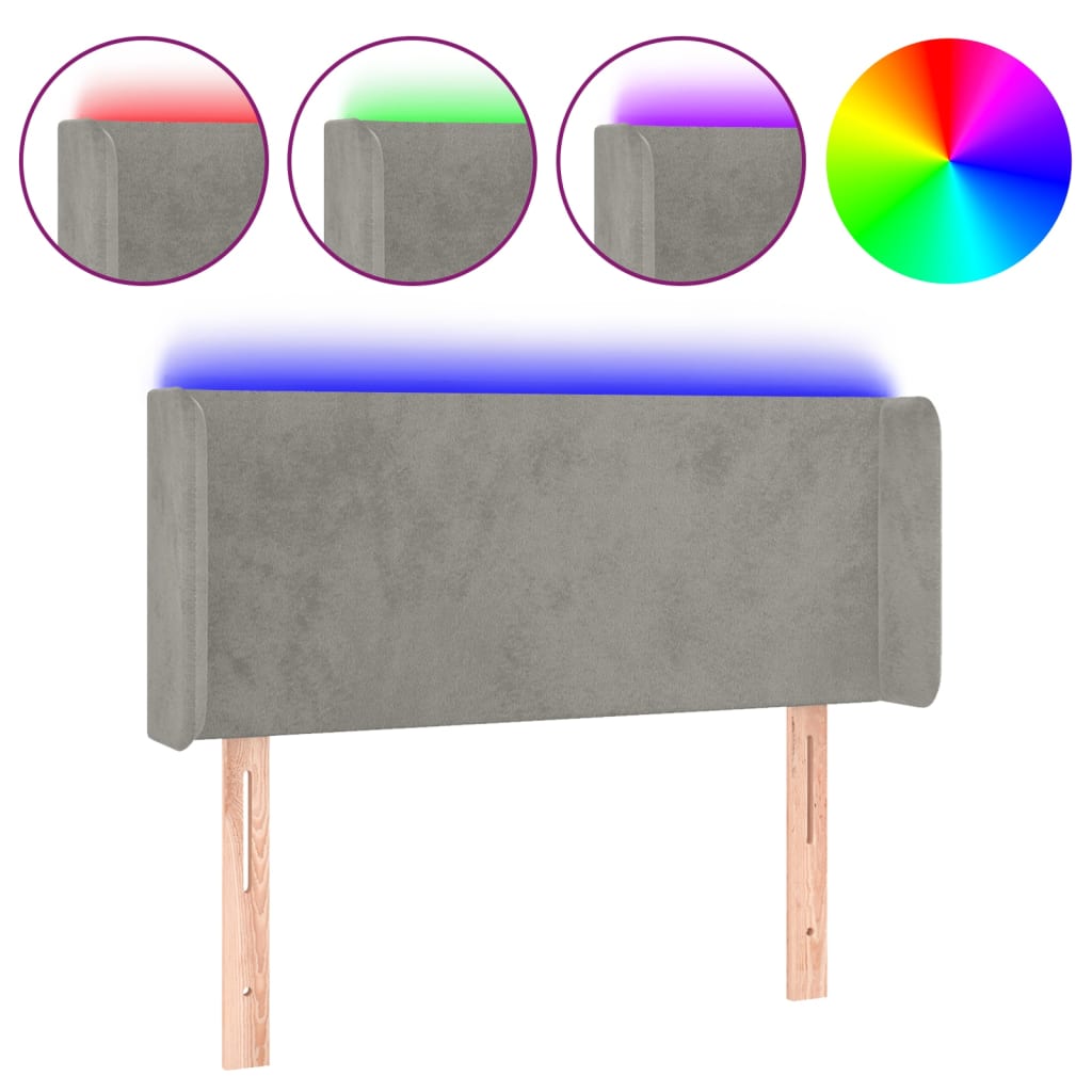 világosszürke bársony LED-es fejtámla 83 x 16 x 78/88 cm