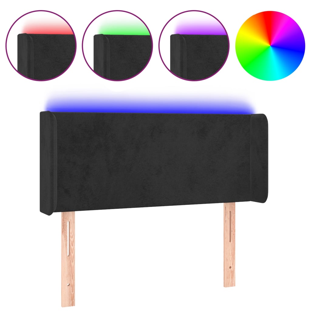 fekete bársony LED-es fejtámla 83 x 16 x 78/88 cm