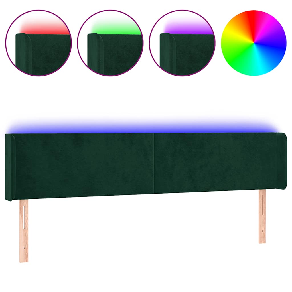 sötétzöld bársony LED-es fejtámla 163 x 16 x 78/88 cm
