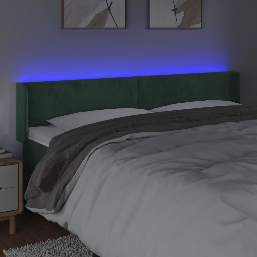 sötétzöld bársony LED-es fejtámla 163 x 16 x 78/88 cm