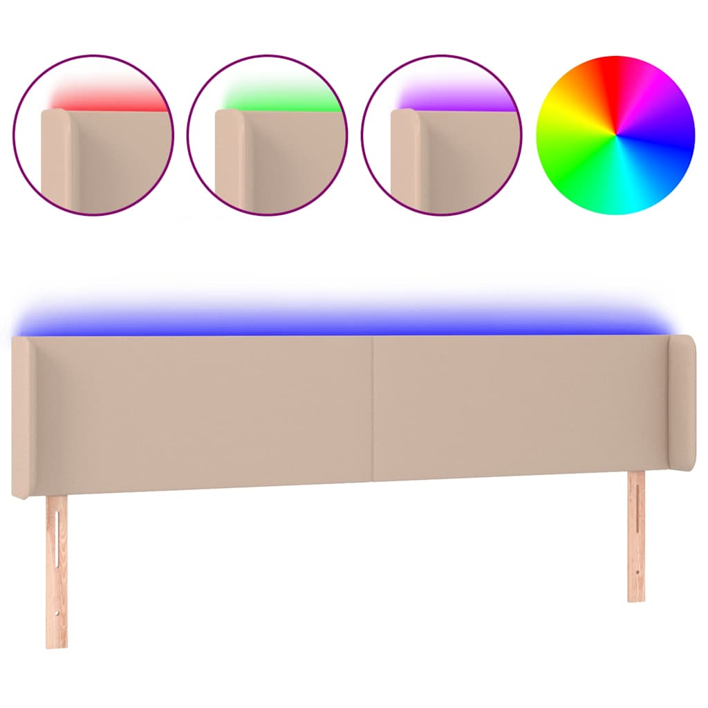 cappuccino színű műbőr LED-es fejtámla 163x16x78/88 cm