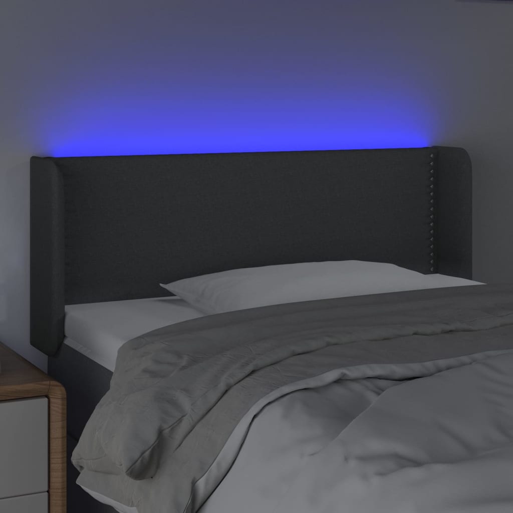 sötétszürke szövet LED-es fejtámla 83 x 16 x 78/88 cm