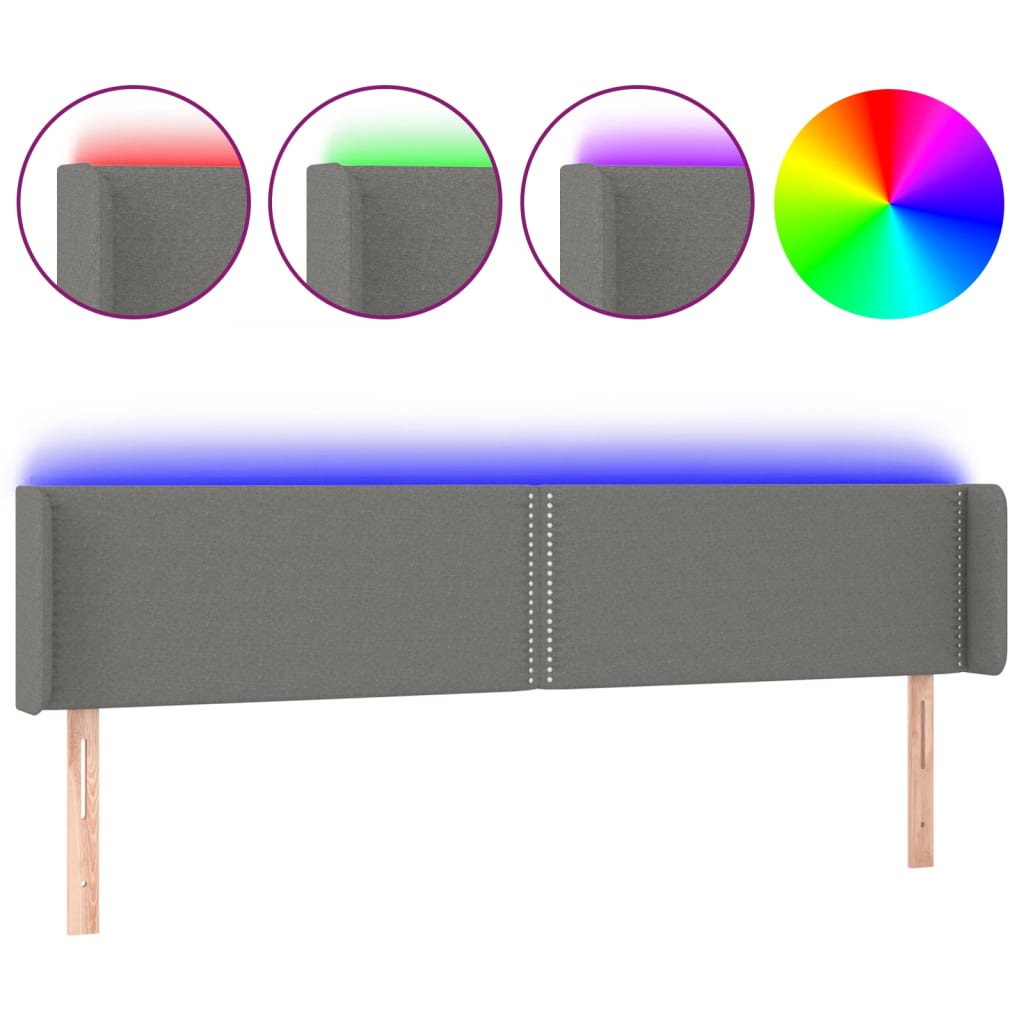 sötétszürke szövet LED-es fejtámla 183 x 16 x 78/88 cm