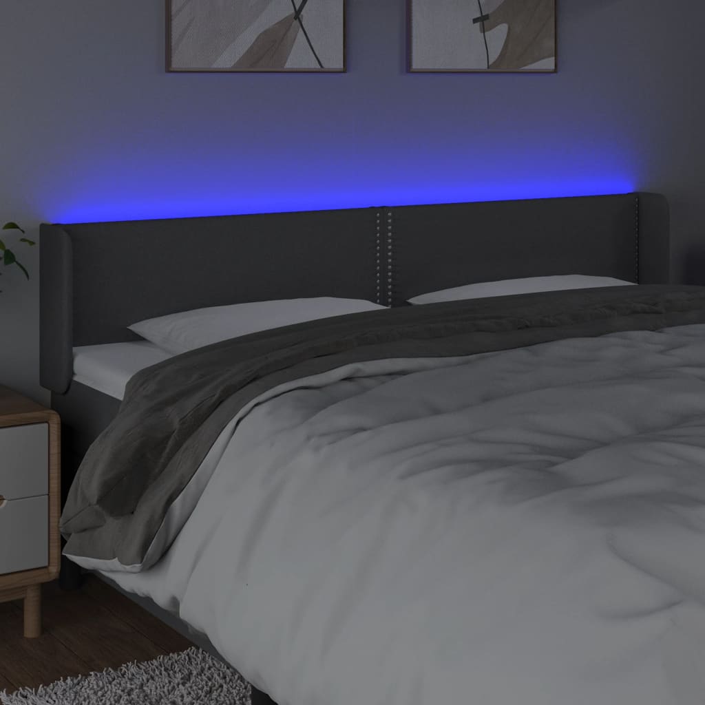 sötétszürke szövet LED-es fejtámla 183 x 16 x 78/88 cm