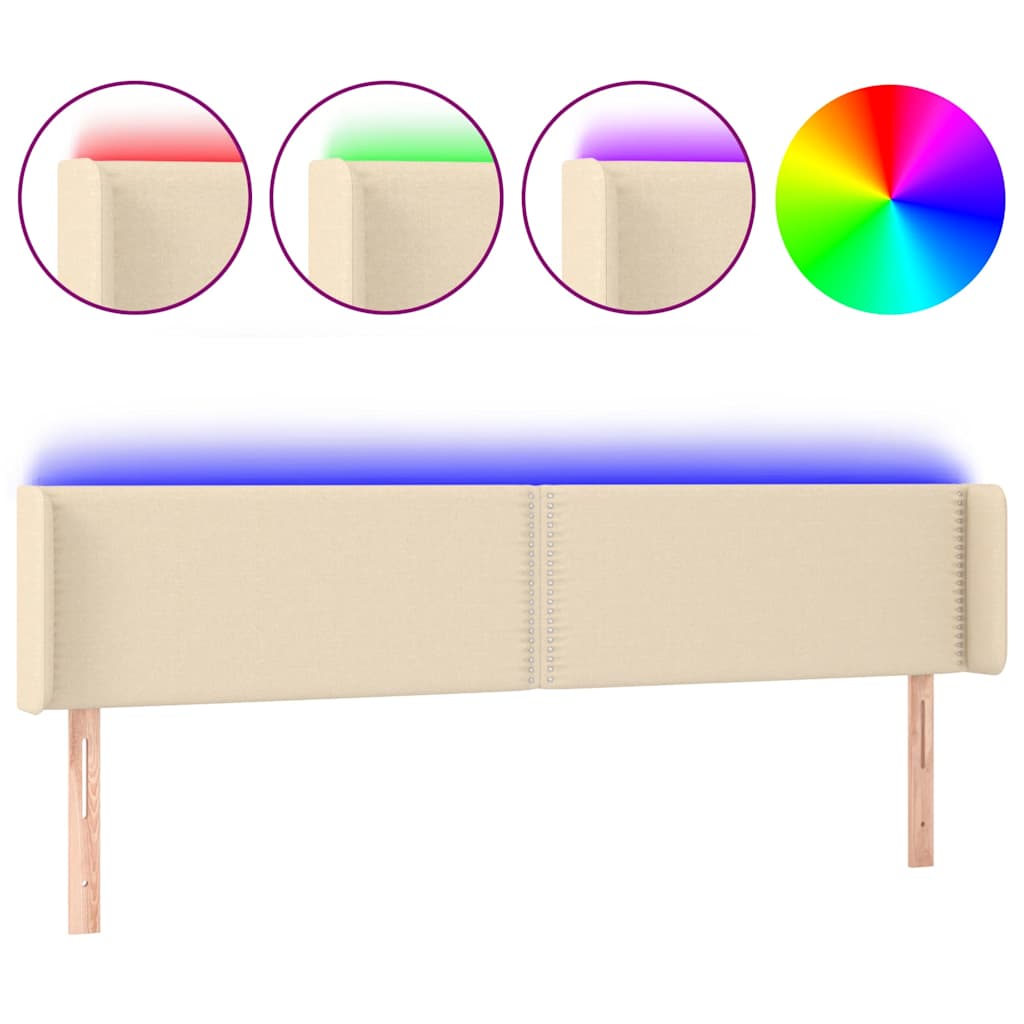 krémszínű szövet LED-es fejtámla 203 x 16 x 78/88 cm