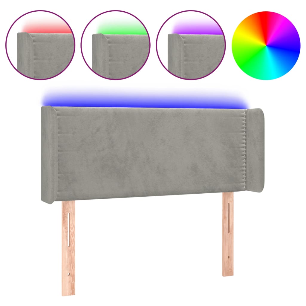 világosszürke bársony LED-es fejtámla 83 x 16 x 78/88 cm