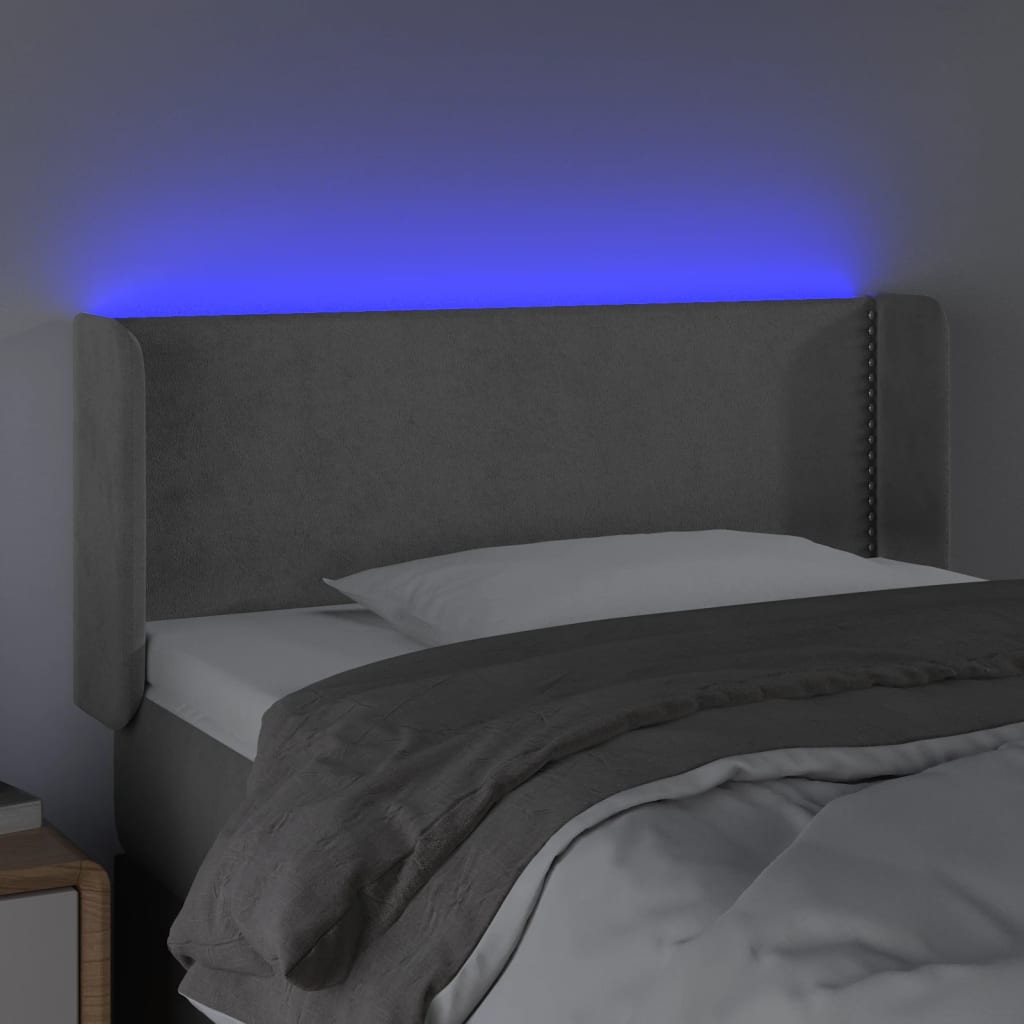 világosszürke bársony LED-es fejtámla 83 x 16 x 78/88 cm